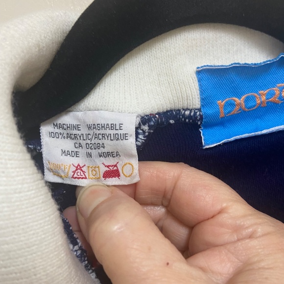 Vintage 70s Nordic Zip Up Sweater Jacket Navy Red White Retro Preppy Chaletcore - Picture 5 of 12